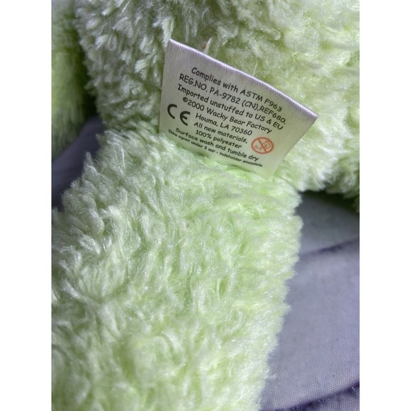 VTG Wacky Bear Factory Plush Green Bunny Stuffed Animal Toy Zipper Back 2000 - Picture 6 of 7